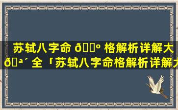 苏轼八字命 🌺 格解析详解大 🪴 全「苏轼八字命格解析详解大全视频」